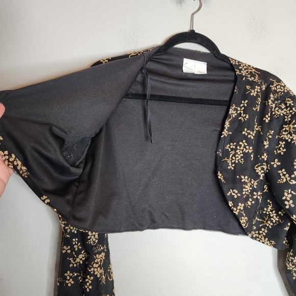 Alyssa Metallic Gold Black Mesh Shrug Jacket Open Front Crop Long Sleeve XXL - Picture 12 of 15